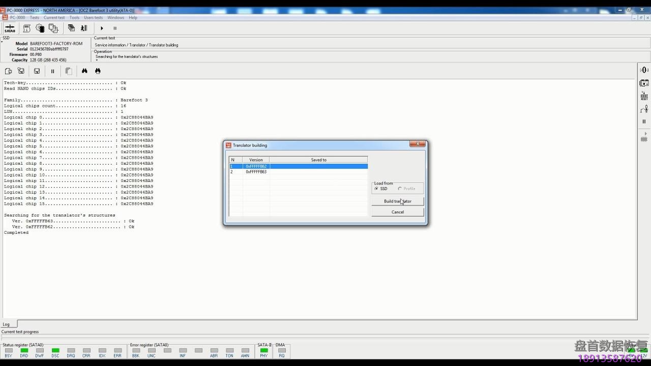 PC3000 SSD饥饿鲨OCZ(Barefoot 3)家族系列数据恢复全过程