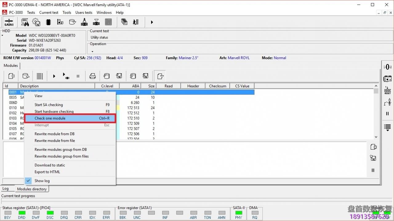 PC3000 for HDD WD Marvell硬盘数据恢复具体的诊断 PC3000 for HDD WD Marvell硬盘具体的故障诊断与检测修复