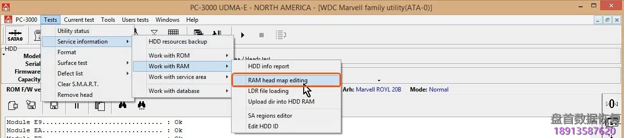 使用PC3000 for HDD在RAM中编辑西数硬盘的磁头位图,虚拟磁头恢复西数硬盘数据 使用PC3000 for HDD在RAM中编辑西数硬盘的磁头位图,虚拟磁头恢复西数硬盘数据