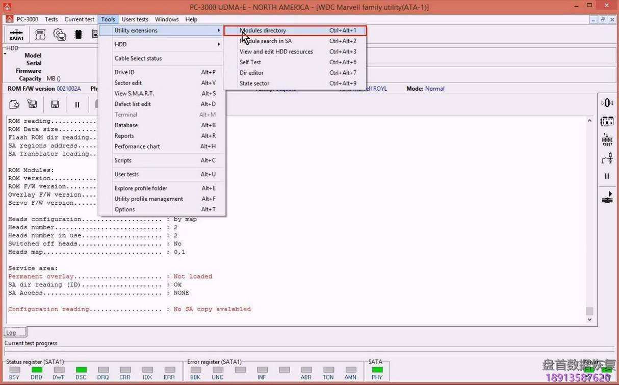 使用5. x版本PC3000 for HDD从SA构建ROM镜像WD Marvell硬盘驱动器上的数据与内部ROM