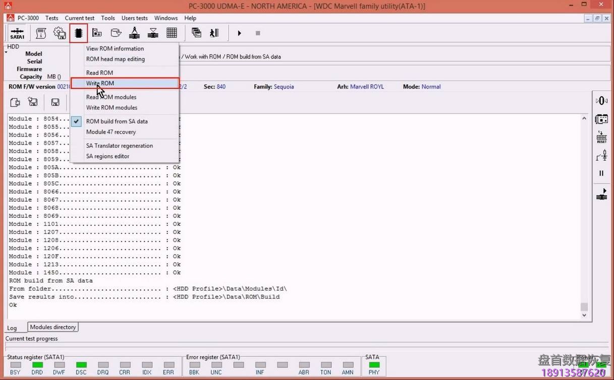 使用5. x版本PC3000 for HDD从SA构建ROM镜像WD Marvell硬盘驱动器上的数据与内部ROM