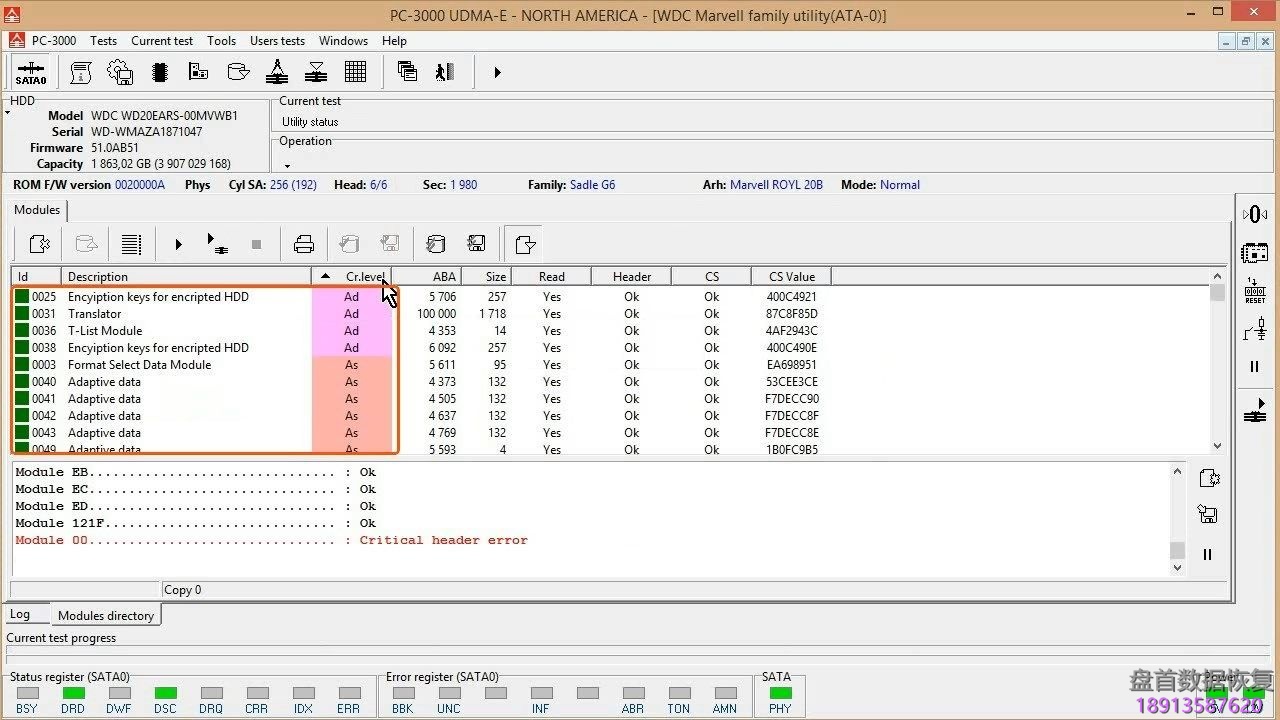 使用PC3000 for HDD在RAM中编辑西数硬盘的磁头位图,虚拟磁头恢复西数硬盘数据 使用PC3000 for HDD在RAM中编辑西数硬盘的磁头位图,虚拟磁头恢复西数硬盘数据