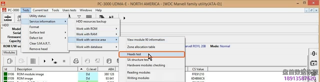 使用PC3000 for HDD在RAM中编辑西数硬盘的磁头位图,虚拟磁头恢复西数硬盘数据 使用PC3000 for HDD在RAM中编辑西数硬盘的磁头位图,虚拟磁头恢复西数硬盘数据