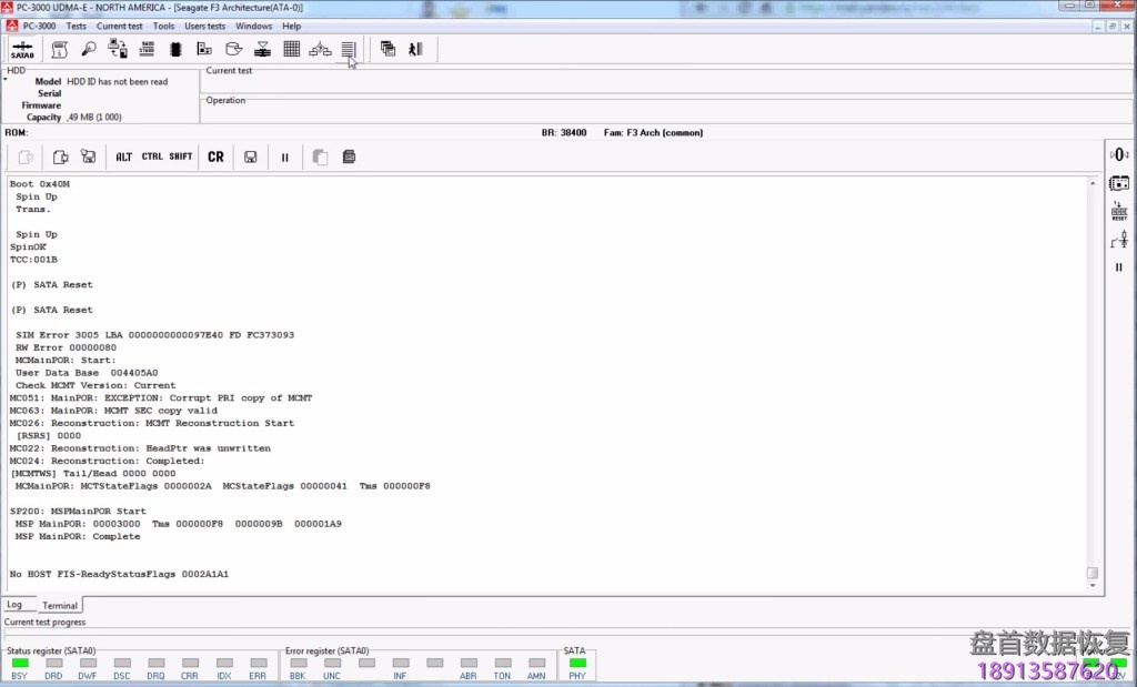 使用PC3000 处理希捷硬盘”No HOST FIS-ReadyStatusFlags”错误的数据恢复