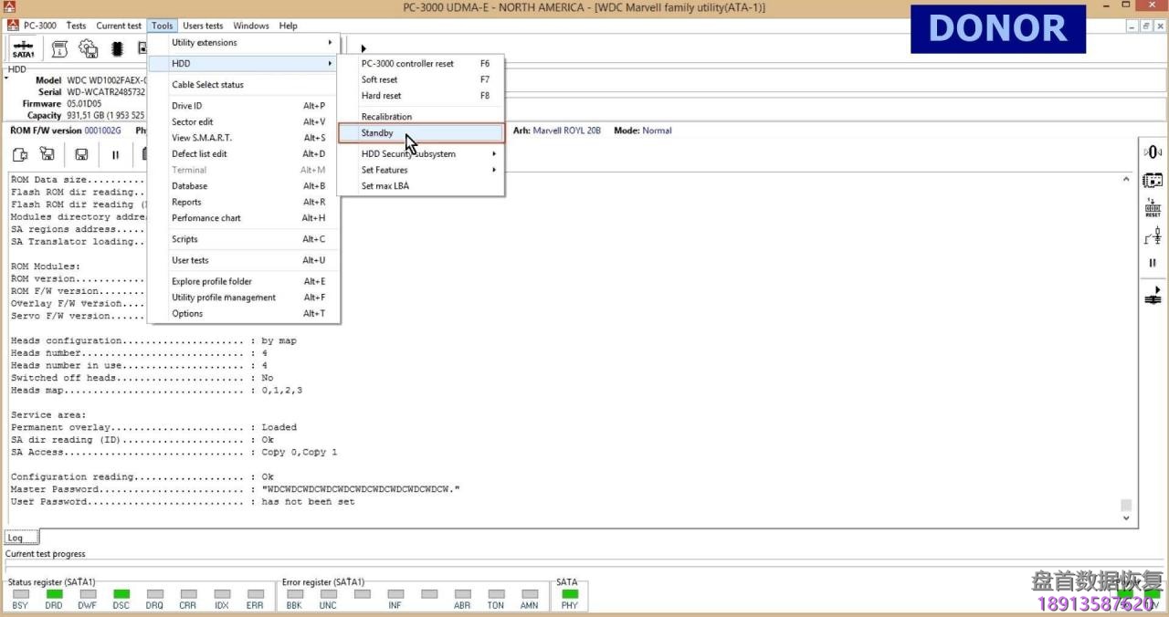 使用PC3000 for HDD对西部数据Western Digital Marvell系列硬盘的热交换过程 使用PC3000 for HDD对西部数据Western Digital Marvell系列硬盘的热交换过程