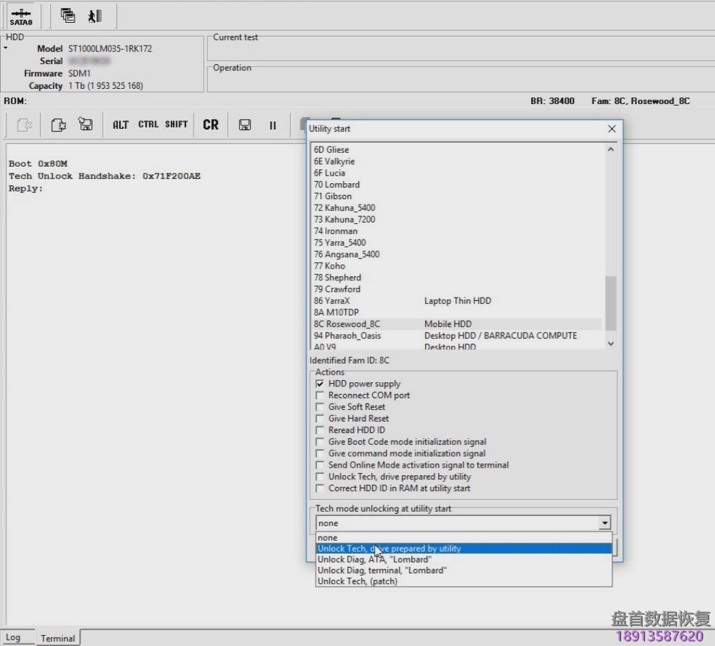 PC3000解锁Seagate F3 Rosewood家族ST1000LM035/ST2000LM007硬盘 使用PC3000解锁Seagate F3 Rosewood家族ST1000LM035/ST2000LM007硬盘的固件锁方法