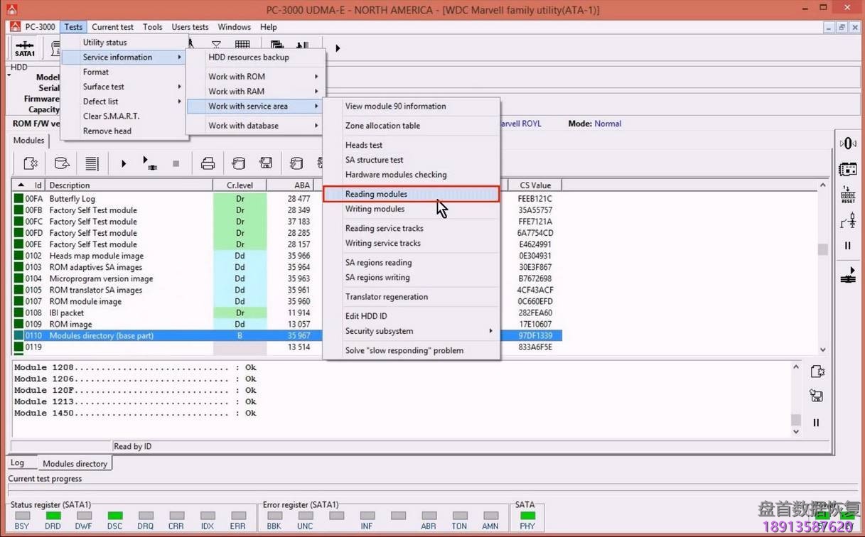 使用5. x版本PC3000 for HDD从SA构建ROM镜像WD Marvell硬盘驱动器上的数据与内部ROM