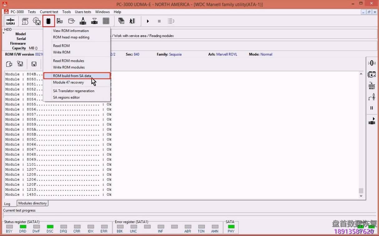 使用5. x版本PC3000 for HDD从SA构建ROM镜像WD Marvell硬盘驱动器上的数据与内部ROM