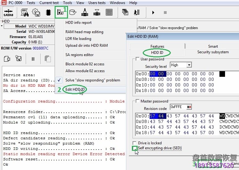 PC3000 for HDD西部数据硬盘Western Digital 如何解决RAM中的SED问题 如何使用PC3000解决西部数据硬盘Western Digital移动硬盘的RAM中的SED问题