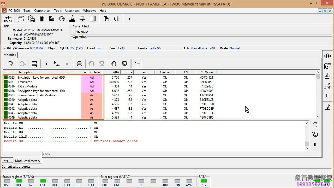 使用PC3000 for HDD在RAM中编辑西数硬盘的磁头位图,虚拟磁头恢复西数硬盘数据 使用PC3000 for HDD在RAM中编辑西数硬盘的磁头位图,虚拟磁头恢复西数硬盘数据