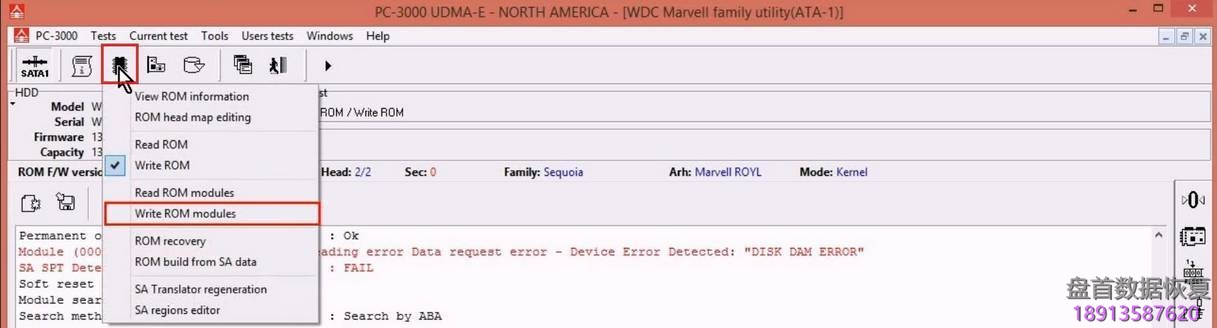 使用5. x版本PC3000 for HDD从SA构建ROM镜像WD Marvell硬盘驱动器上的数据与内部ROM