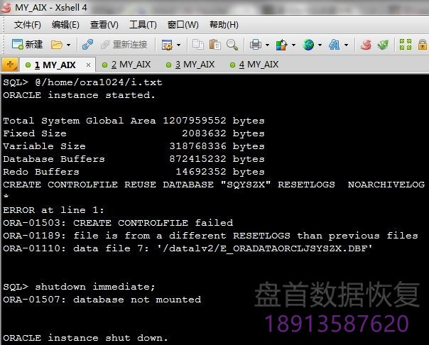 AIX小型机Oracle数据库恢复成功