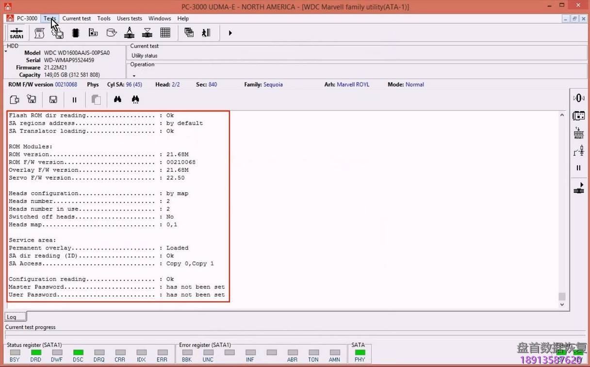 使用5. x版本PC3000 for HDD从SA构建ROM镜像WD Marvell硬盘驱动器上的数据与内部ROM