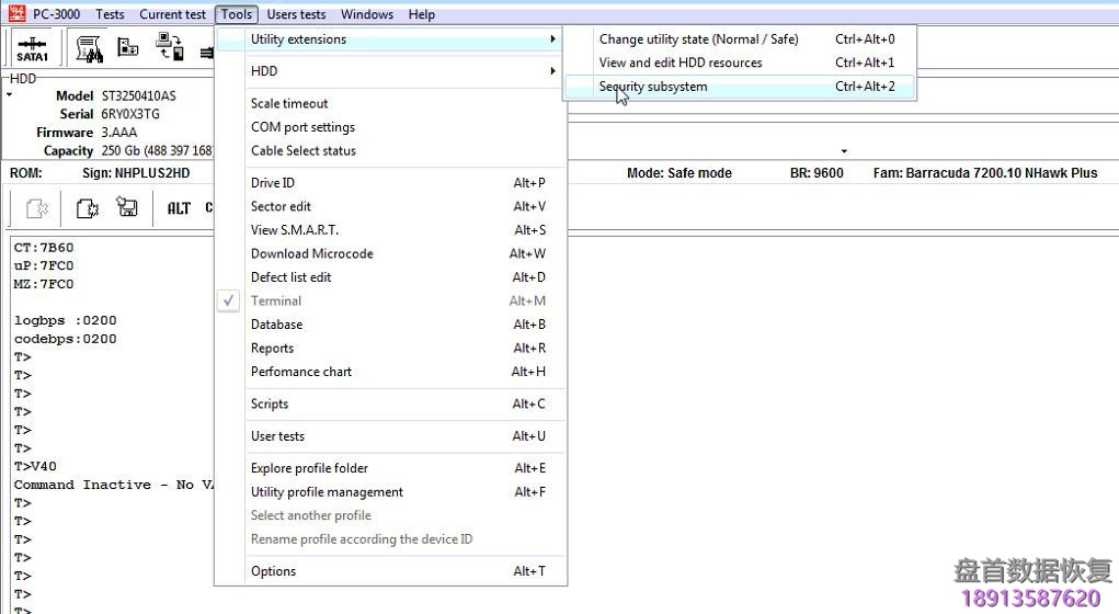 PC3000 for HDD解密老希捷硬盘的ATA密码解密过程 7200.10系列硬盘使用PC3000清除老希捷硬盘的ATA密码清除过程
