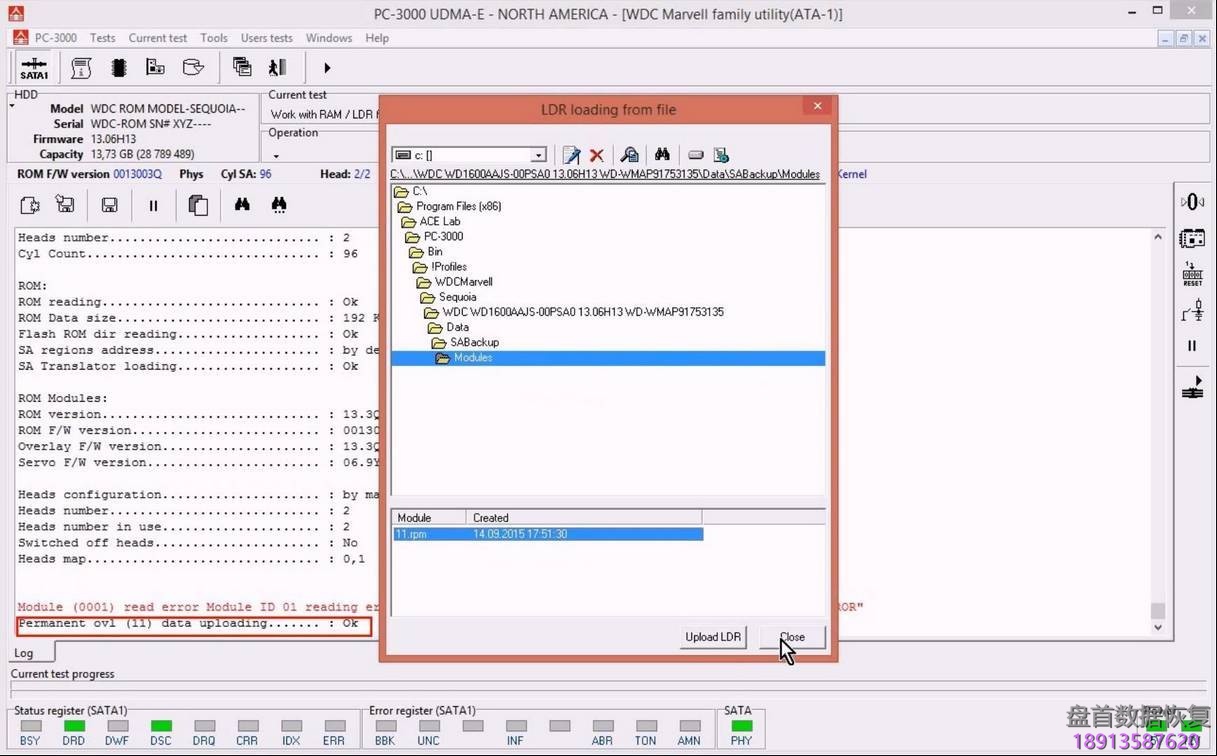 使用5. x版本PC3000 for HDD从SA构建ROM镜像WD Marvell硬盘驱动器上的数据与内部ROM