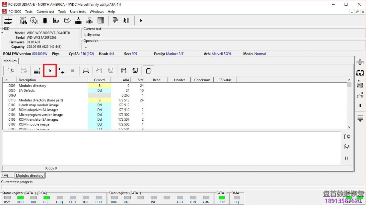 PC3000 for HDD WD Marvell硬盘数据恢复具体的诊断 PC3000 for HDD WD Marvell硬盘具体的故障诊断与检测修复