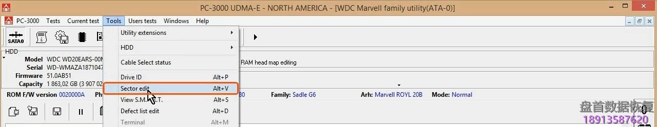 使用PC3000 for HDD在RAM中编辑西数硬盘的磁头位图,虚拟磁头恢复西数硬盘数据 使用PC3000 for HDD在RAM中编辑西数硬盘的磁头位图,虚拟磁头恢复西数硬盘数据