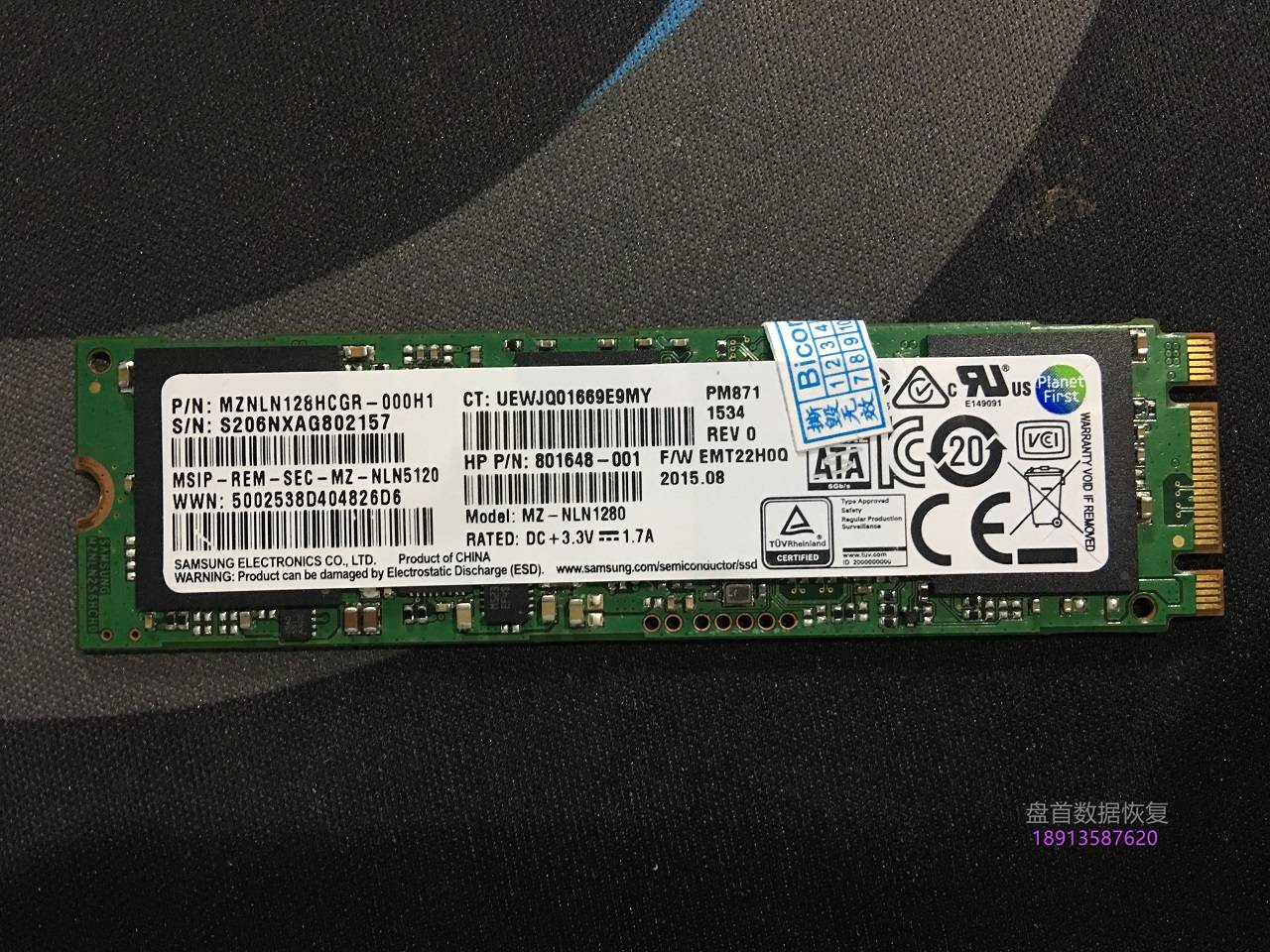 0-2 Samsung三星SSD M.2 128GB PM871 MZNLN128HCGR掉盘无法识别不读盘数据恢复成功