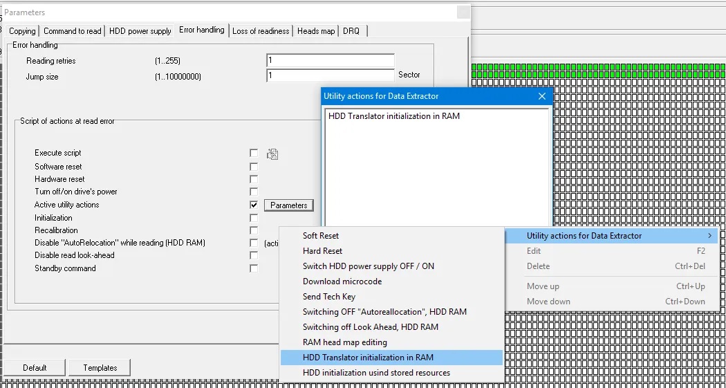 PC-3000的“活动实用程序”选项