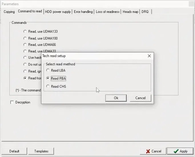 PC-3000的“活动实用程序”选项